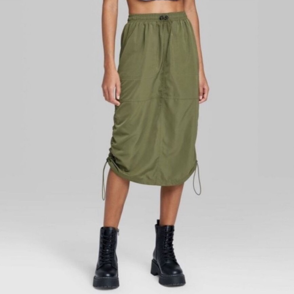 Wild Fable Olive Green Utility MIDI Skirt